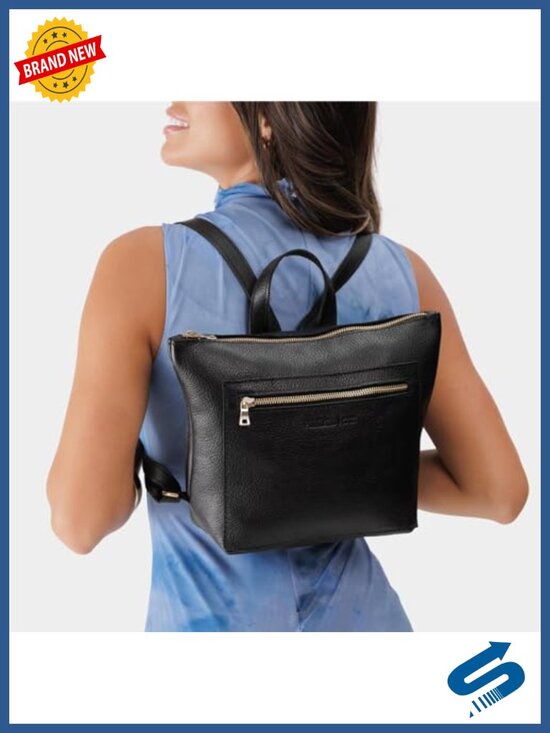 Full-Grain Leather Small Tote Backpack with Zipper Closure and Exterior Pocket main image 4